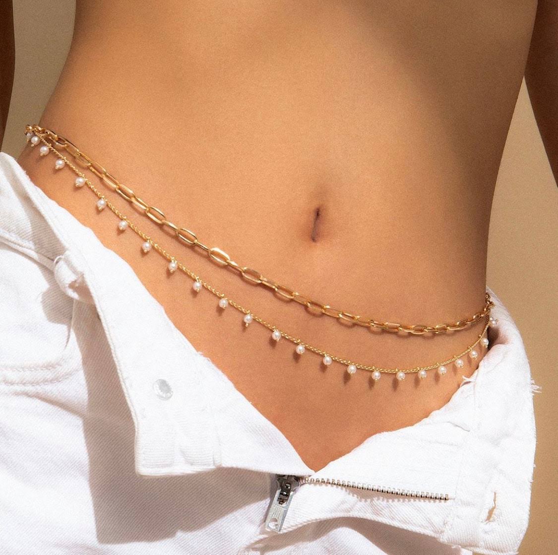 18K Gold Belly Chain Twist Waist Chain Wave Style Bikini Chain