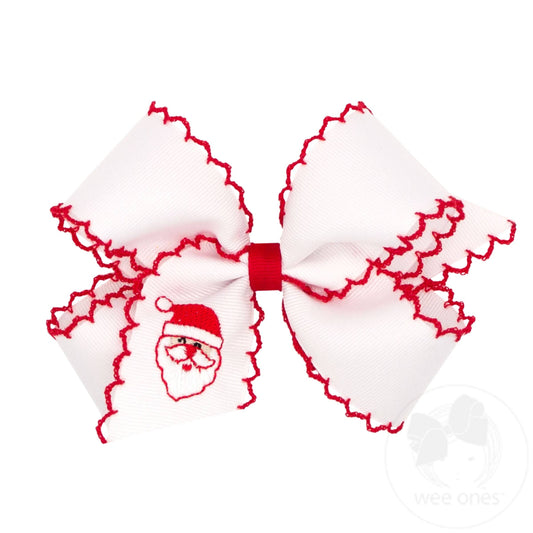 Wee Ones Medium Grosgrain Hair Bow with Moonstitch Edge and Holiday-themed Embroidery Gingerbread