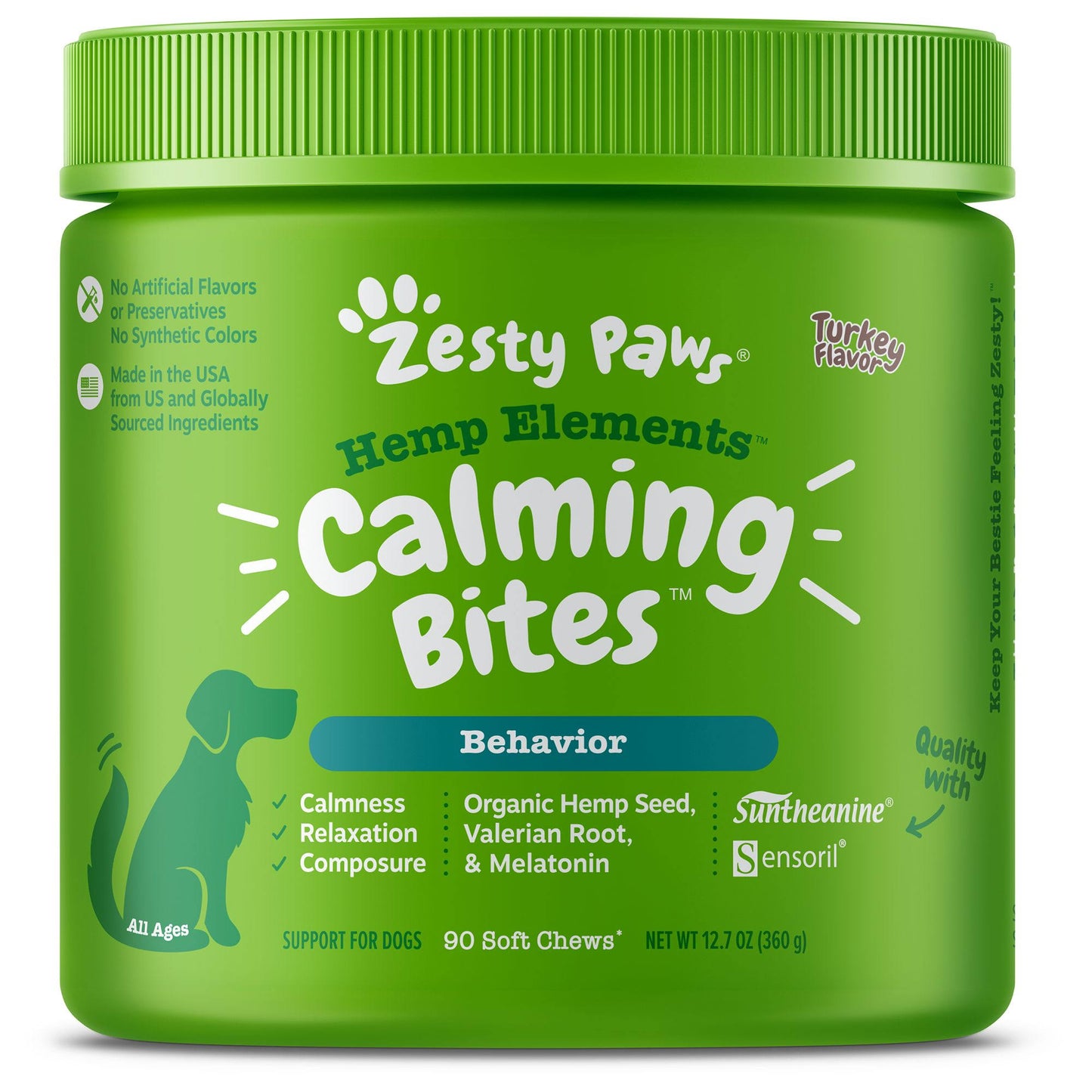 Zesty Paws Hemp Elements Calming Bites for Dogs - Turkey Flavor 90 Count | PetSmart