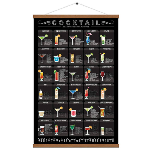 WEROUTE Cocktail Mixology Recipe Print Poster Drink Alcoholic Scroll Hanger Canvas Art Bar Pub Themed Kitchen Restaurant Home Wall Decor with Frame