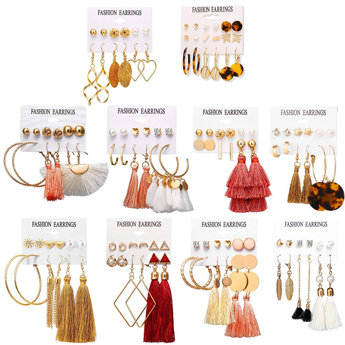 Women Girls 63 Pairs Colorful Earrings with Tassel pair Sets