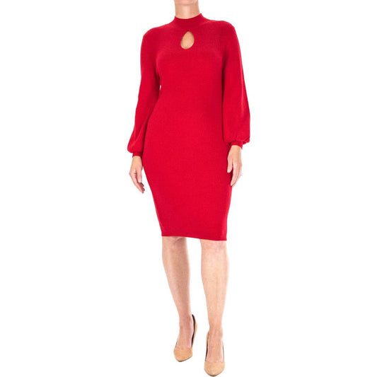 Womens Nina Leonard Keyhole Sweater Dress, Size: Medium, Red