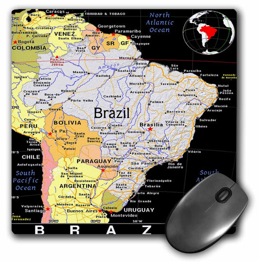 3drose Modern Map of Brazil in Vivid Color - Mouse Pad, 8 by 8-Inch