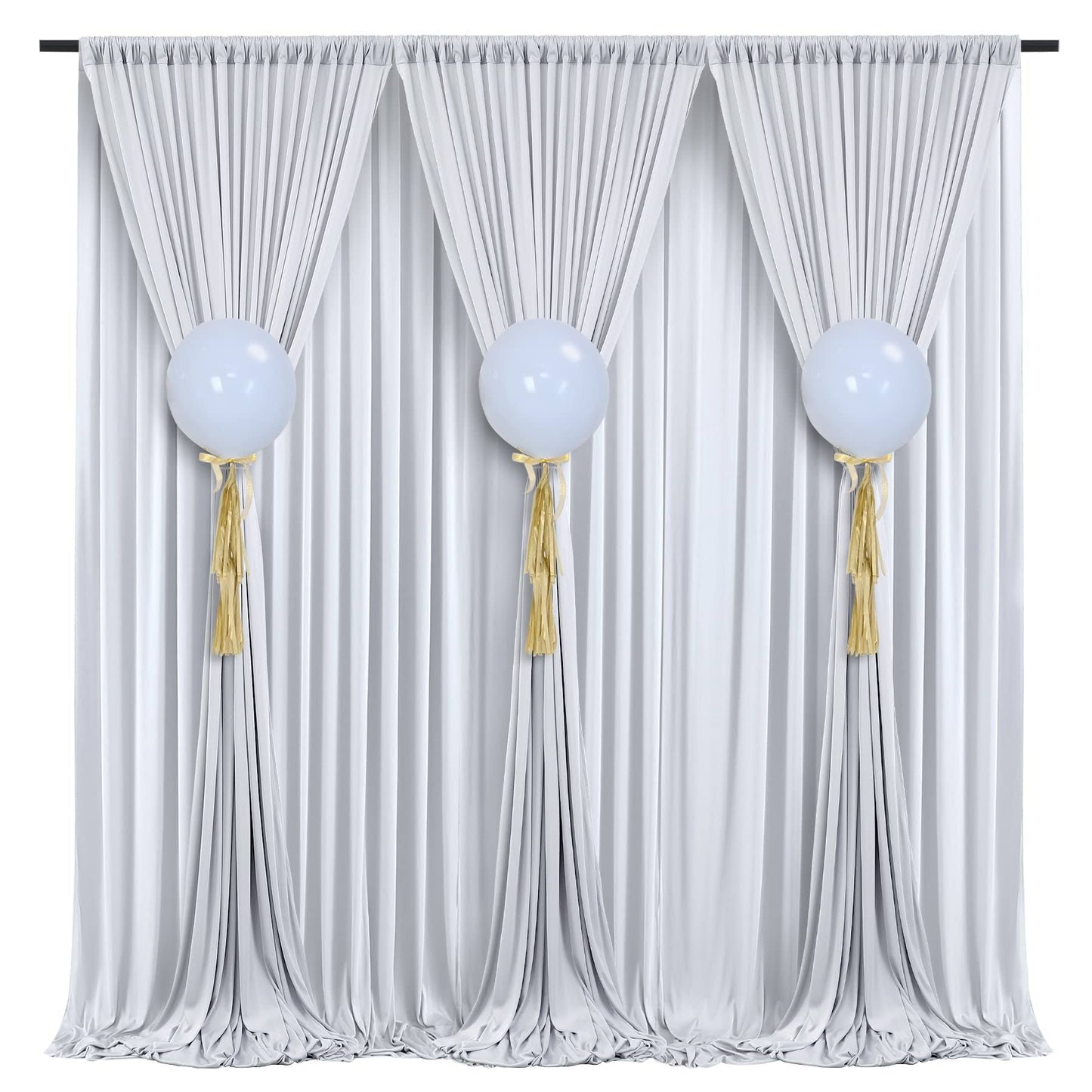 10 ft x 10 ft Wrinkle Free White Backdrop Curtain Panels, Polyester Photography