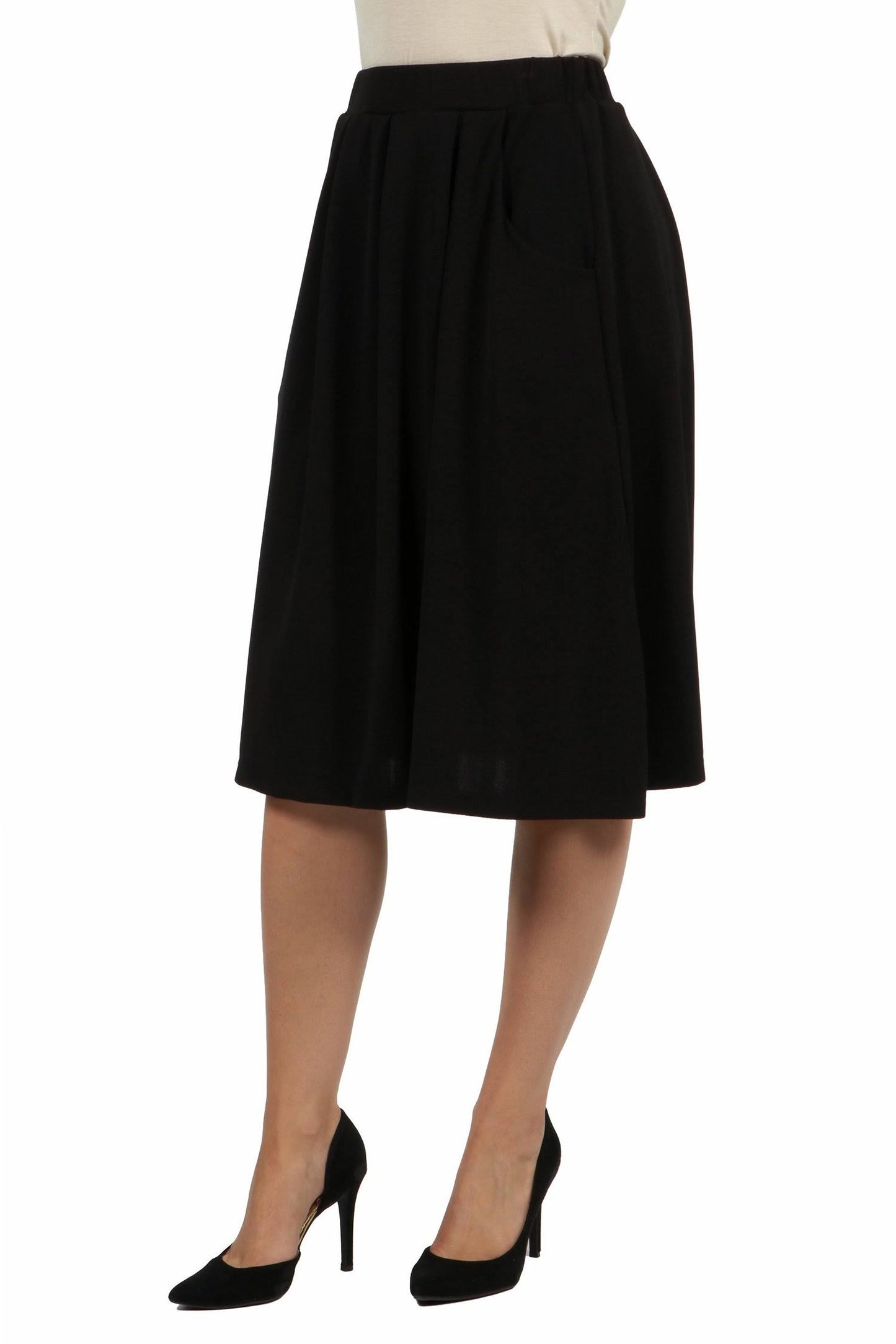 24seven Comfort Apparel Black Womens Classic Knee Length Skirt