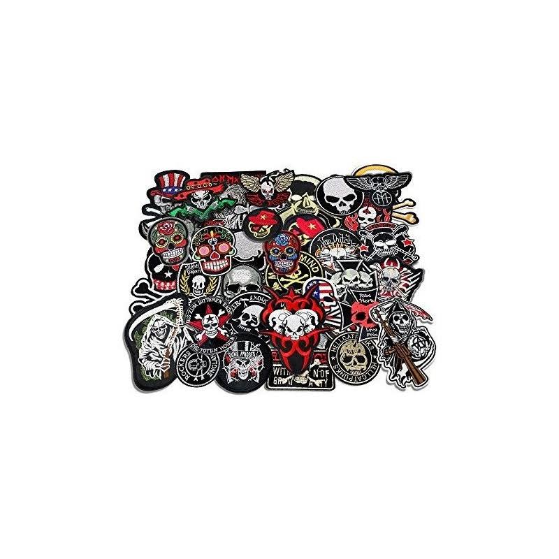 24pcs Lot Mixed 5-12cm Iron-On Embroidered Patches Skull Style Appliques