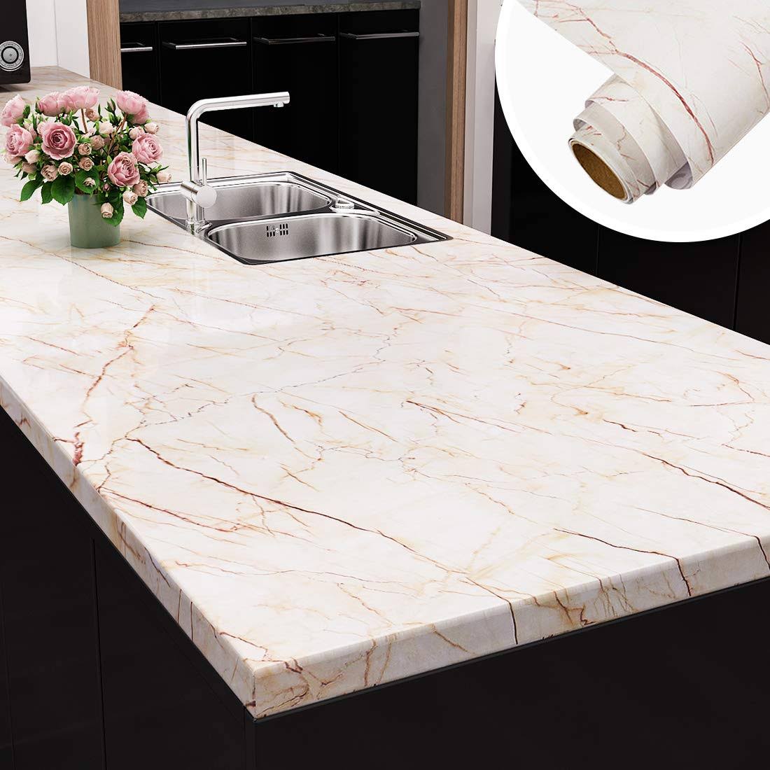 Yenhome Large Size White Marble Counter Top Covers Peel and Stick Countertops Wrap for Kitchen Marble Contact Paper Waterproof Marble Vinyl Countertop