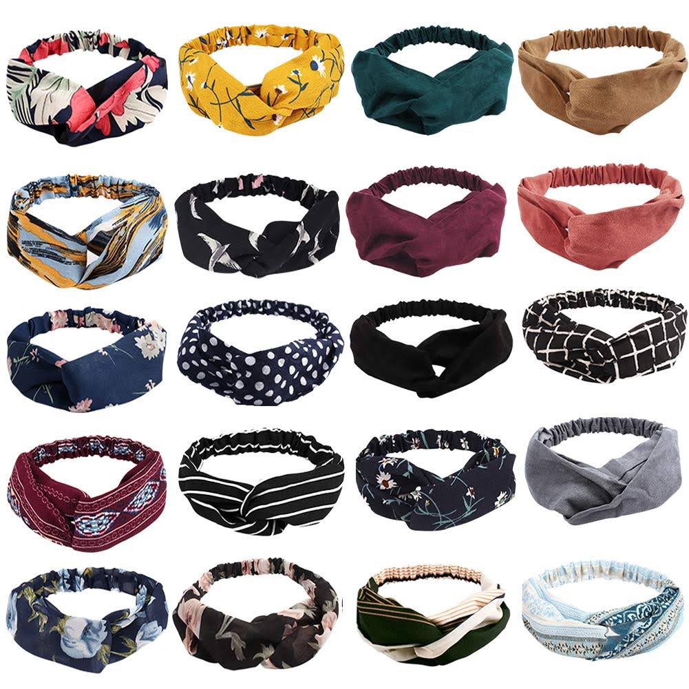 20 Pack Boho Headbands for Women,Ahoney Knotted Hair Band Elastic Headband Cross Twisted Head Wrap Floral Bandeau Headbands