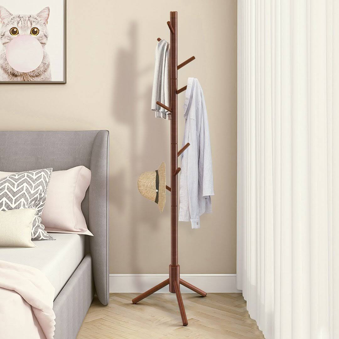 Adosinda Solid Wood 8 Hook Freestanding Coat Rack Rebrilliant