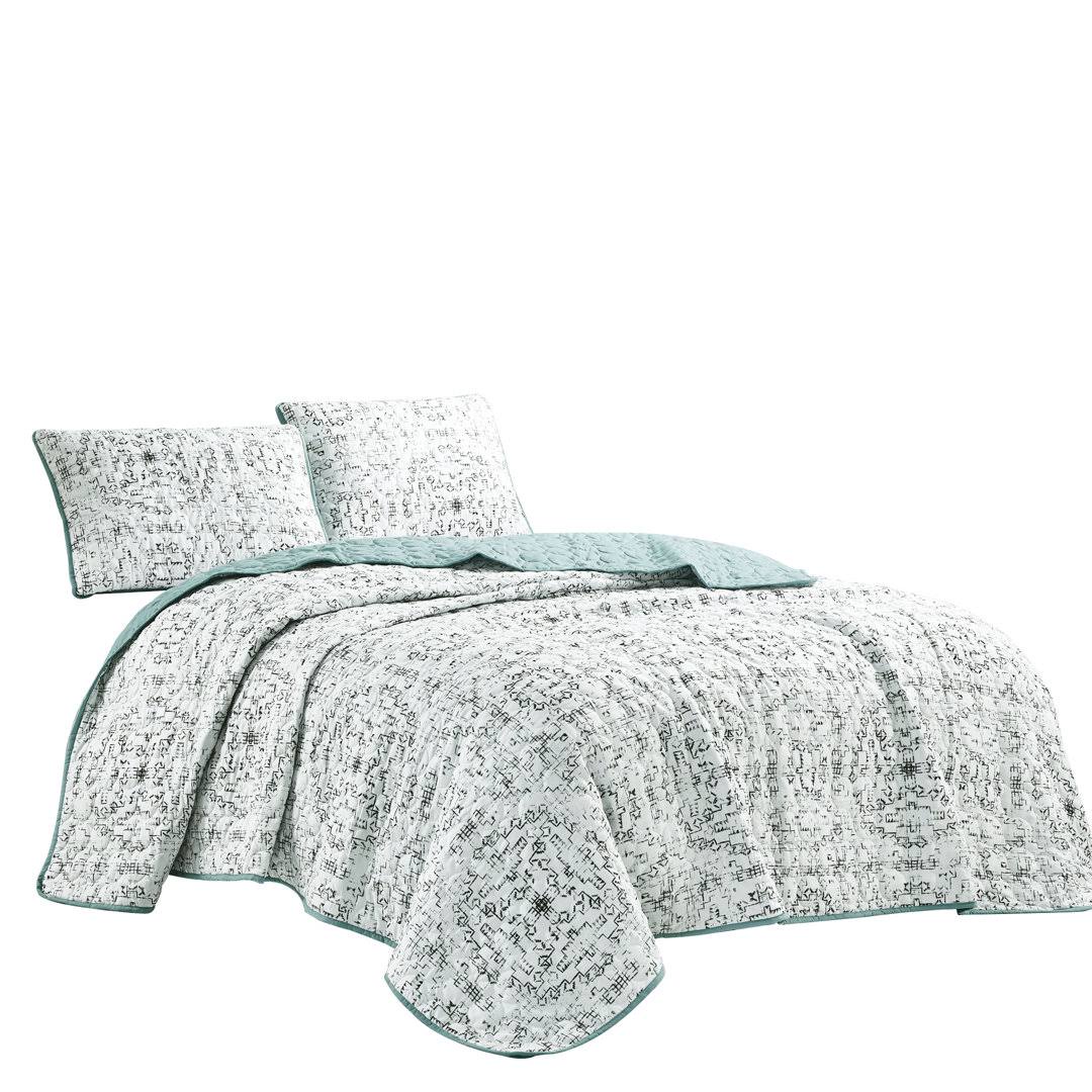 Aerielle Light Ocean Green Microfiber Farmhouse/Country 3 Piece Coverlet / Bedspread Set Williston Forge