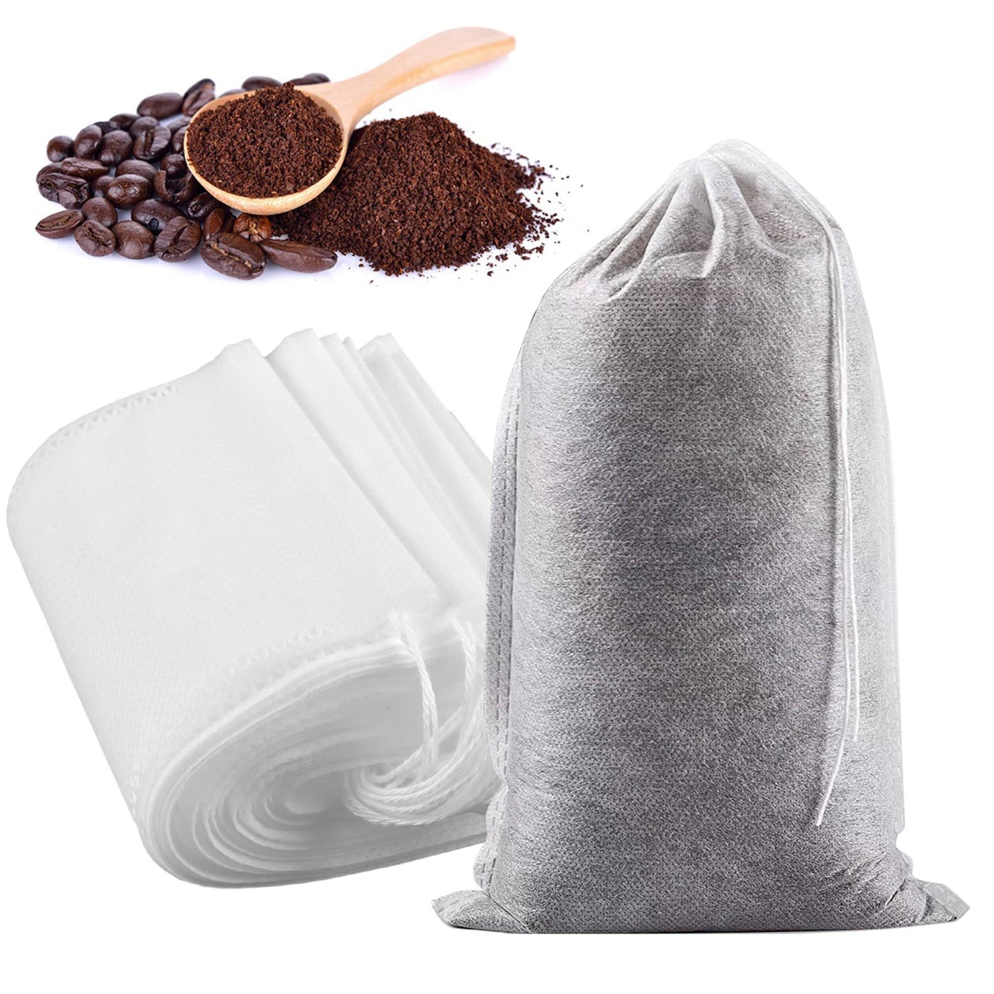 Yzurbu 200pcs Cold Brew Coffee Filter Bags, No Mess Disposable Filter Bag with Drawstring for Coffee Grounds & Ice Tea