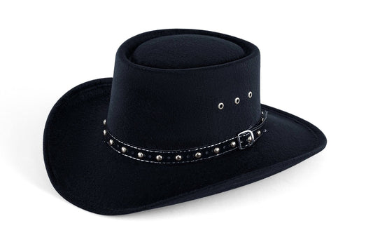 Western Faux Felt Gambler Cowboy Hat -Black S/M (Elastic Band)