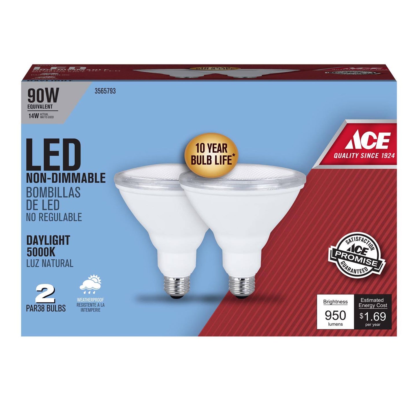 Ace PAR38 E26 (Medium) LED Bulb Daylight 90 Watt Equivalence 2 Pk