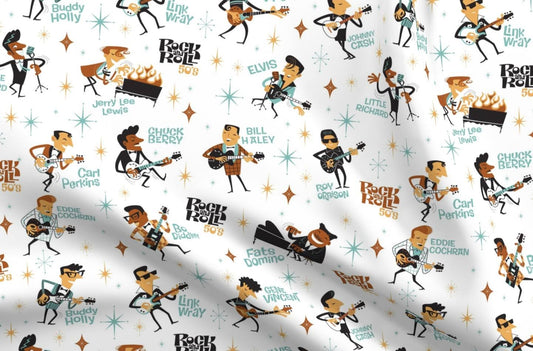 100% Cotton Fabric by the Yard - Rock And Roll 50 Guitars Music Fifty Vintage Custom Printed Fabric by Spoonflower