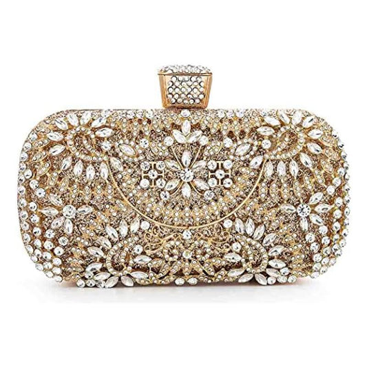 Yokawe Womens Crystal Evening Clutch Bag Bridal Wedding Purse Rhinestone Party Prom Handbag (Gold)