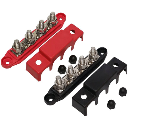 (Red) 5/16 4 Stud Power Distribution Block -busbar- with Cover