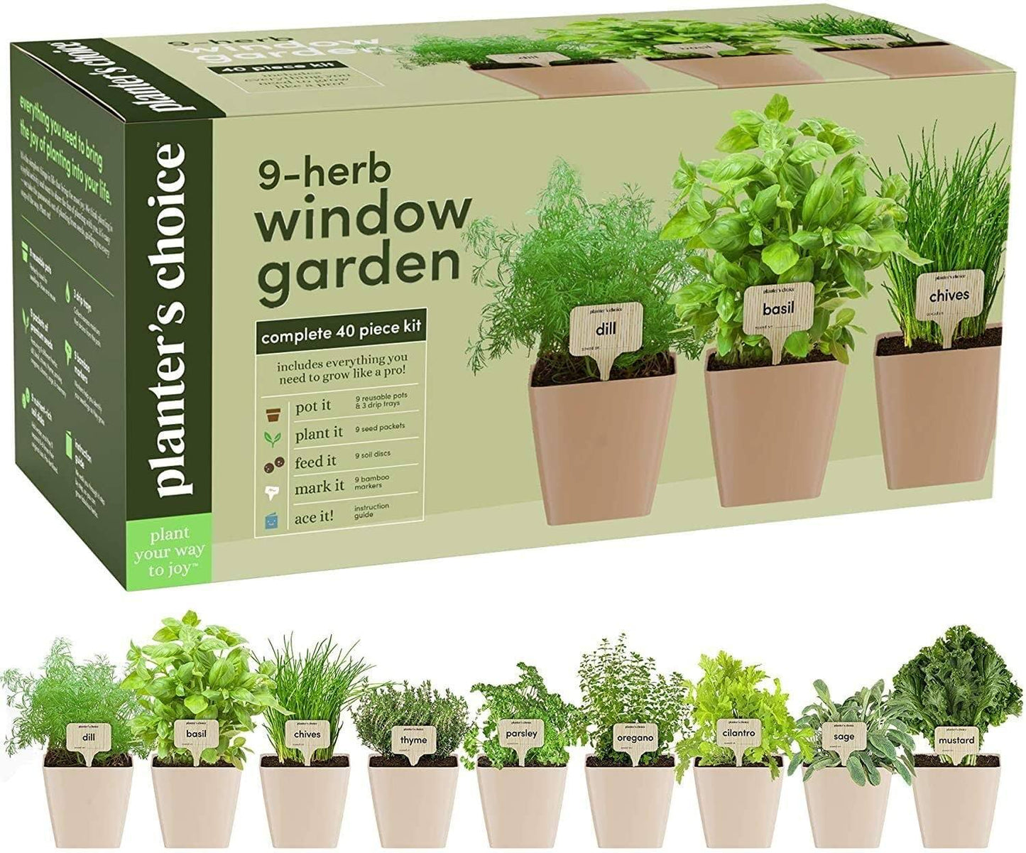 9 Herb Window Garden - Indoor Organic Herb Growing Kit - Kitchen Windowsill Starter Kit