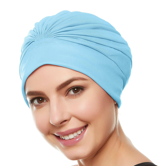 Womens Beemo Womens Swim Bathing Cap Turban Polyester Latex Lined Pleated Women, Girls Royal Blue